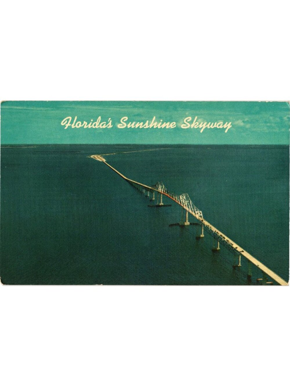 Floridas Sunshine Skyway Bridge Postcard 1950s Chrome Tampa Bay Landmark Unused